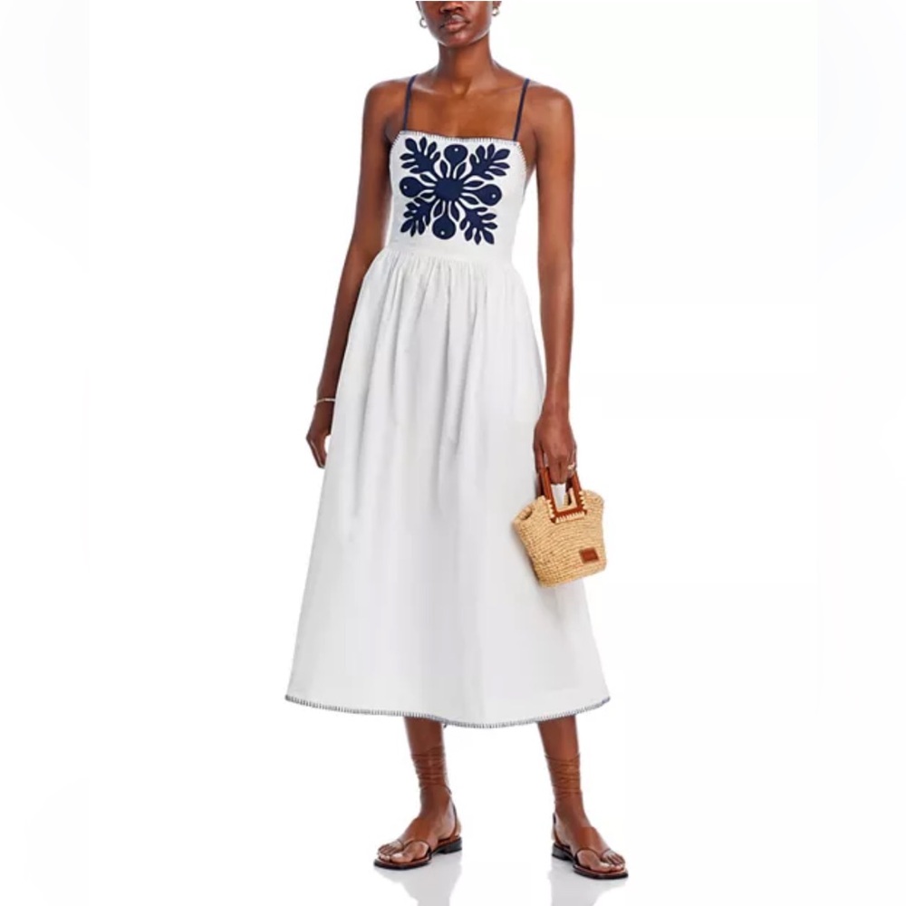 Ciao Lucia White Midi Dress with Navy Embroidered Bodice - Picture 11 of 16